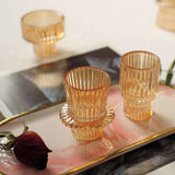 Set of 6 | 3inch Gold Ribbed Crystal Glass Taper Candle Holders, Tealight Pillar Candle Stands