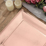 10 Pack | 13inch Rose Gold Textured Disposable Square Charger Plates