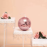 6inch Blush / Rose Gold Foam Disco Mirror Ball With Hanging Strings, Holiday Christmas Ornaments