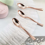 24 Pack | Rose Gold 4inch Heavy Duty Plastic Mini Dessert Spoons, Disposable Silverware