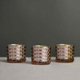 6 Pack | 3" Studded Blush/Rose Gold Mercury Glass Votive Holders, Faceted Tealight Candle Holders