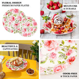 25 Pack | Rose 9inch Flower Bouquet Design Premium Dinner Paper Plates - 300 GSM