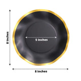 25 Pack | 8inch Matte Black / Gold Wavy Rim Disposable Salad Plates, Appetizer Dessert Party Plates