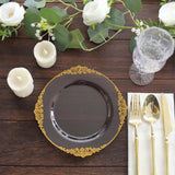 10 Pack Transparent Black Disposable Salad Plates Gold Leaf Embossed Baroque Rim