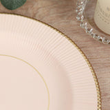 25-Pack Paper 8inch Round Dessert Plates in Blush Sunray Design with Gold Rim - Disposable