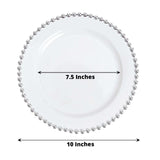 10 Pack | 10inch White / Silver Beaded Rim Disposable Dinner Plates, Round Plastic Party Plates