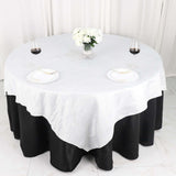 72x72Inch White Accordion Crinkle Taffeta Table Overlay, Square Tablecloth Topper