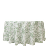 Polyester 120 Round Tablecloth White - Dusty Sage Green French Toile Pattern