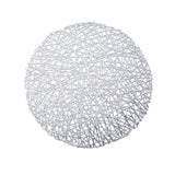 6 Pack Silver Metallic Vinyl Placemats, Woven Non-Slip Round Table Mats 15"