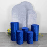 Set of 5 Royal Blue Crushed Velvet Cylinder Pedestal Stand Covers, Premium Pillar Prop Covers