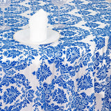 120inch Royal Blue Seamless Round Velvet Flocking Design Taffeta Damask Tablecloth