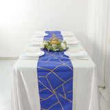 9ft Royal Blue With Gold Foil Geometric Pattern Table Runner