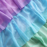 14ft Rainbow Chiffon Ruffled Tutu Table Skirt with Satin Backing, 5-Tier Gradient Unicorn Themed