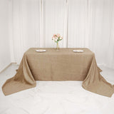 Natural Seamless Faux Burlap Rectangle Tablecloth, Boho Chic Jute Table Linen for 8 Foot Table