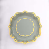 25 Pack Sage Green Disposable Salad Plates With Scalloped Gold Rim