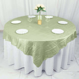 72x72inch Sage Green Accordion Crinkle Taffeta Table Overlay, Square Tablecloth Topper