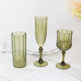 6-Pack Reusable Plastic Cocktail Goblets 8oz, Dusty Sage Green Crystal Cut - Shatterproof Wine Glasses