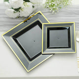 10 Pack | 7inch Gold Trim Black Square Plastic Salad Dessert Plates