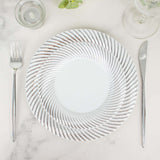 10 Pack | 7inch White / Silver Swirl Rim Disposable Salad Plates