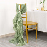 5 Pack Sage Green Curly Willow Chiffon Satin Chair Sashes