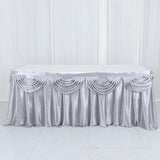 14ft Silver Pleated Satin Double Drape Table Skirt