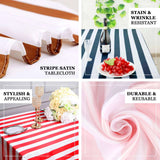 90"x156" | Stripe Satin Rectangle Tablecloth | Red & White | Seamless