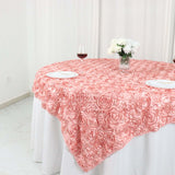 72x72inch Dusty Rose 3D Rosette Satin Table Overlay, Square Tablecloth Topper