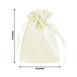 Ivory satin drawstring bag, 7x5 inches, perfect for gifts and storage.