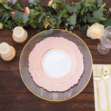 10 Pack 8inch Blush Rose Gold White Disposable Salad Appetizer Plates Round Blossom Design