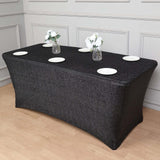 6ft Black Metallic Shimmer Tinsel Spandex Table Cover, Rectangular Fitted Tablecloth