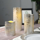 Set of 3 | Metallic Silver Flameless Candles | Battery Operated LED Pillar Candle Lights with Remote Timer - 4"|6"|8"