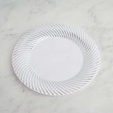 10 Pack | 9inch White / Silver Swirl Rim Plastic Dinner Plates, Round Disposable Party Plates