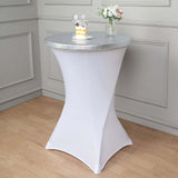 Metallic Silver Spandex Stretch Fitted Cocktail Table Top Cover