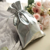 10 Pack | Metallic Silver Lame Polyester 5inch x 7inch Party Favor Gift Bags