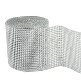 5 inch x 10 Yards Shiny Silver Diamond Rhinestone Ribbon Wrap Roll, DIY Craft Decor