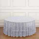 120inch Silver Sequin Leaf Embroidered Seamless Tulle Round Tablecloth, Sheer Table Overlay
