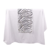 12x108inch Silver Wave Mesh Table Runner With Embroidered Sequins