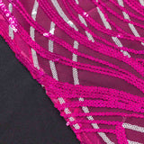 90x156inch Fuchsia Silver Wave Mesh Rectangular Tablecloth With Embroidered Sequins