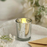 12 Pack | 2inch Silver Mercury Glass Candle Holders, Votive Tealight Holders - Speckled Design