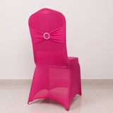 Fuchsia Spandex Banquet Chair Cover with Silver Rhinestone Buckled Sash Band, Stretched Fitted Slip