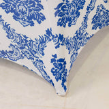 Royal Blue Damask Cocktail Spandex Table Cover, 24-32inch Highboy Stretch Fitted Tablecloth