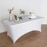 6ft White Open Back Stretch Spandex Table Cover, Rectangular Fitted Tablecloth