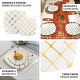 10 Pack | White/Gold 10inch Plastic Square Geometric Dinner Plates