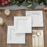 10 Pack - 7inch Silver Trim White Square Plastic Salad Dessert Plates