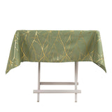 Dusty Sage Green Polyester Square Tablecloth With Gold Foil Tree Branch Pattern