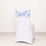 5 Pack White Blue Wide Ruffled Spandex Chair Sash Band in French Toile Floral Pattern