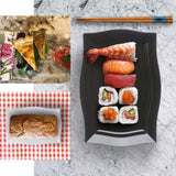 White Plastic Disposable Rectangular Serving Trays Plates - With Glossy Finish & Wave Trimmed Rim