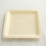 25 Pack | 9inch Eco Friendly Poplar Wood Square Dinner Plates, Disposable Picnic Plates