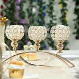 16inch Arch Bridge 3 Arm Gold Crystal Beaded Candle Holder, Votive Goblet Candelabra