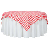 70"x70" White Red Buffalo Plaid Square Table Overlay, Gingham Polyester Checkered Table Overlay